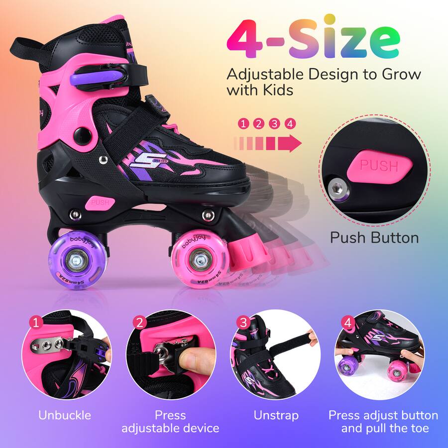 Valve Rocker Design Gymax Kids Roller Skates 4 Sizes Adjustable Quad Skates w/Light up ...