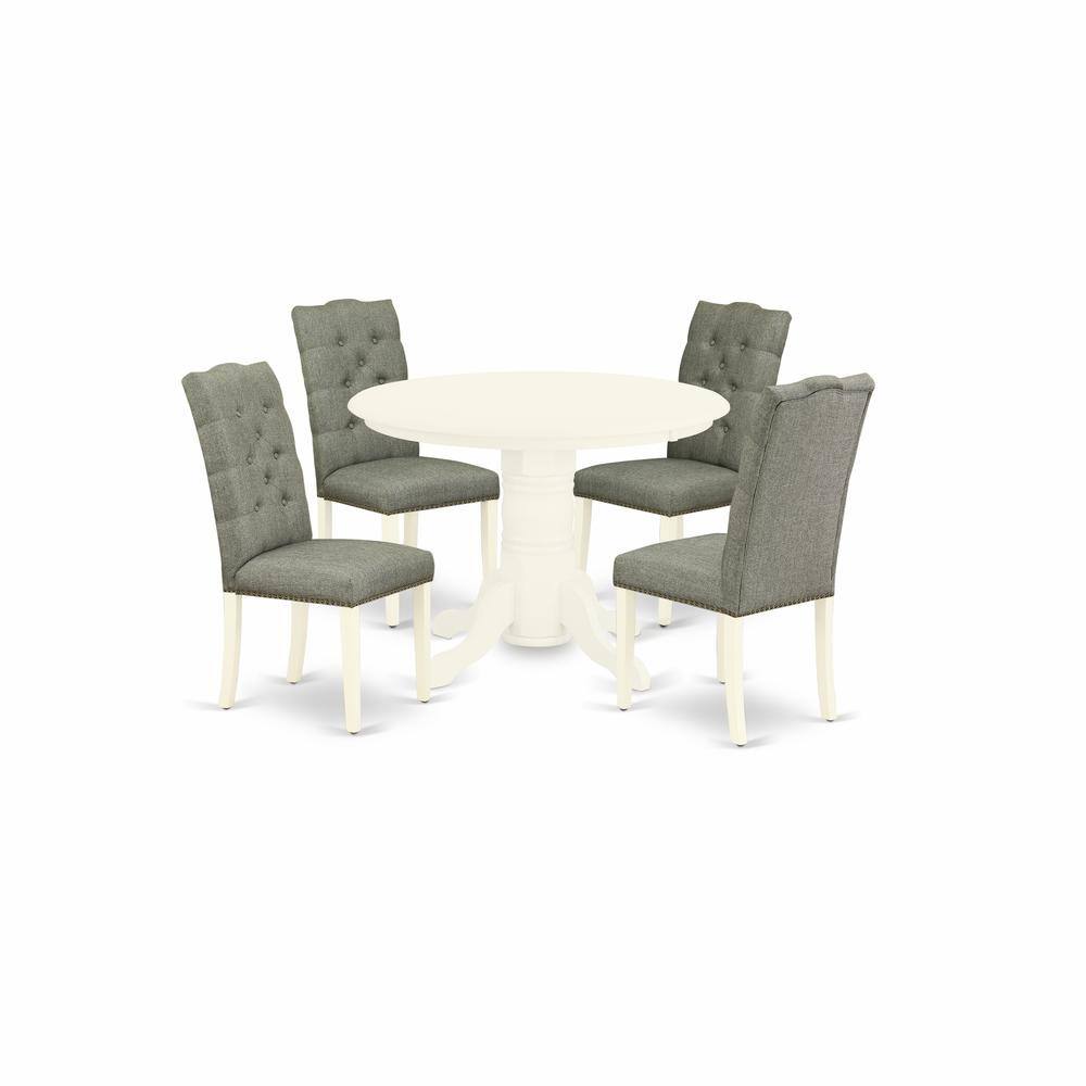 Back. East West Furniture - Dining Room Set Linen White - Brown.