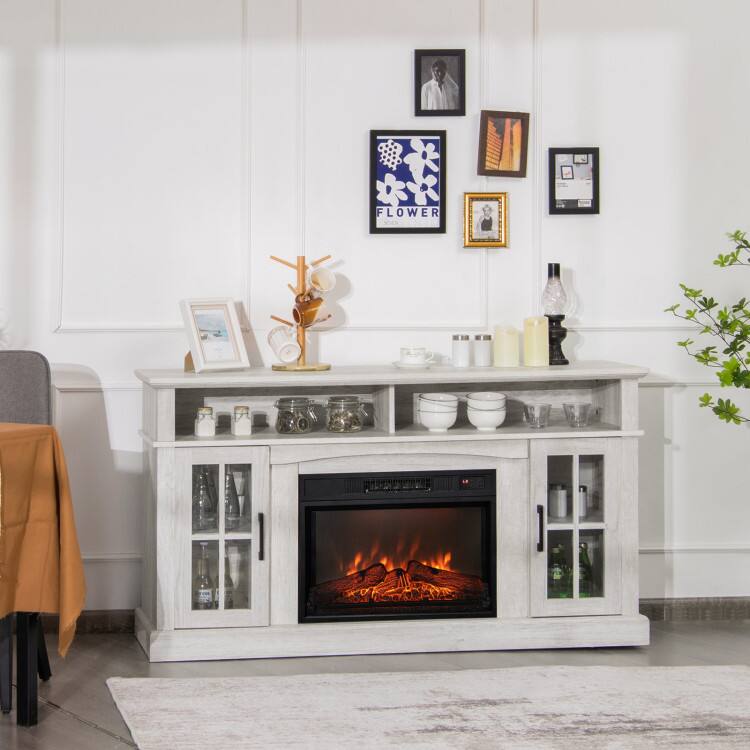 Left. SlickBlue - TV Stand with Fireplace Insert, Remote Control and Side Storage Cabinets - Grey.