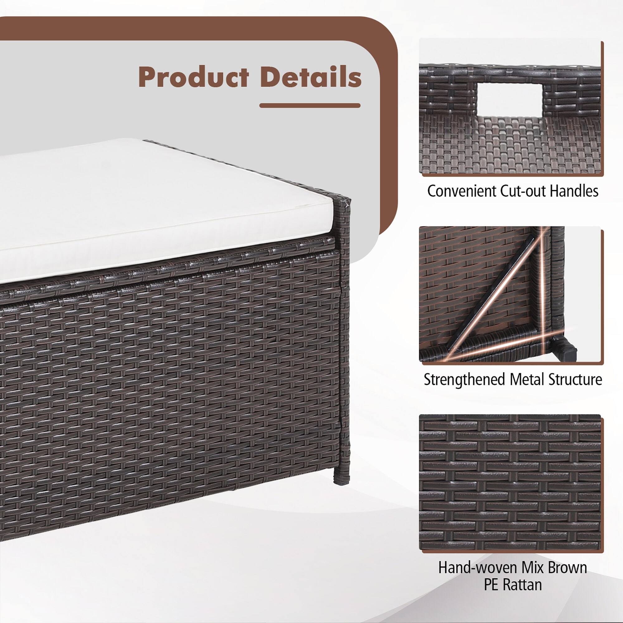 Product Details  
- Convenient Cut-out Handles  
- Strengthened Metal Structure  
- Hand-woven Mix Brown PE Rattan