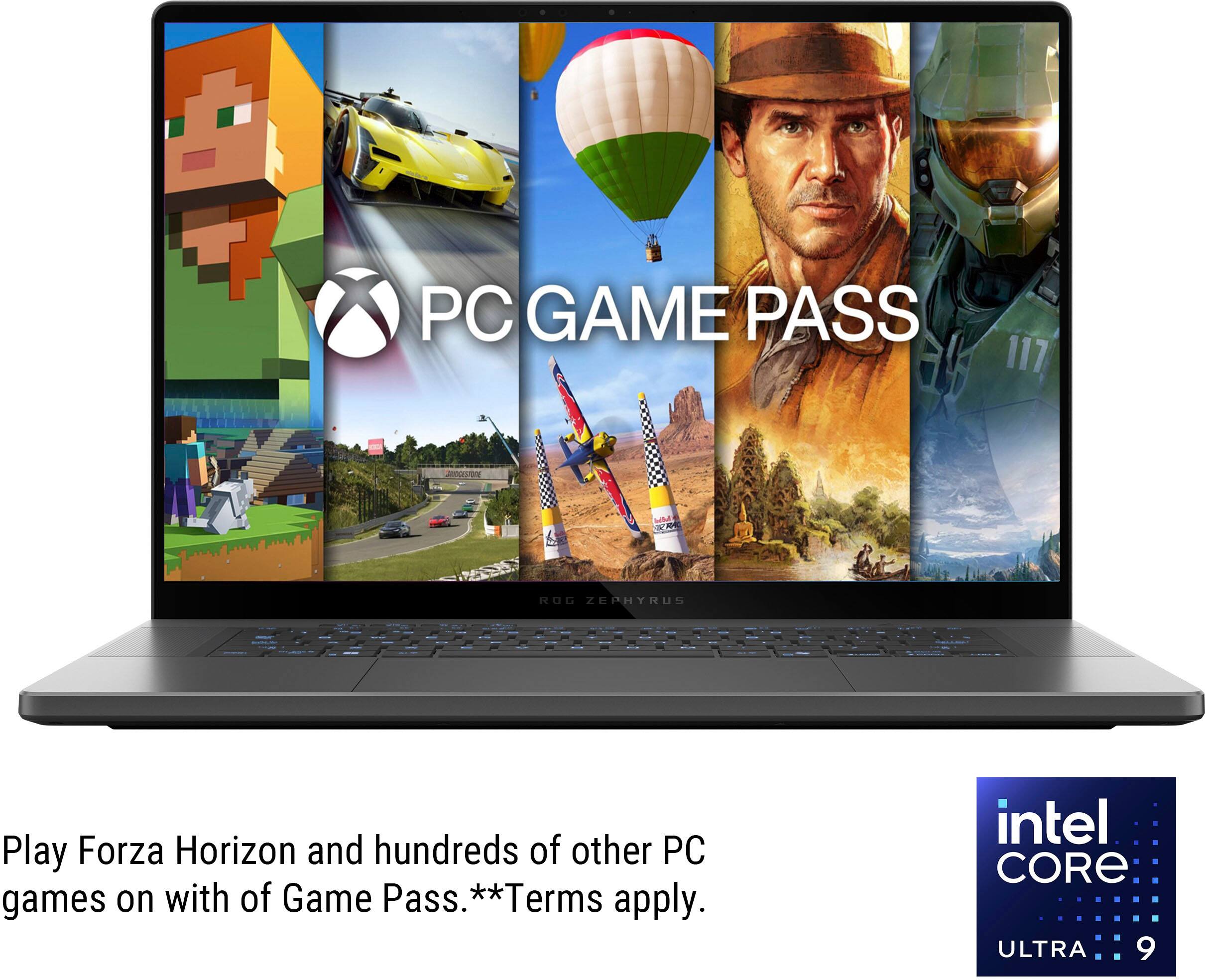 PC GAME PASS: Play Forza Horizon and hundreds of other PC games on with Intel Core Ultra 9. **Terms apply.