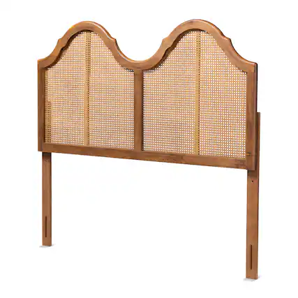 Front. Baxton Studio - Hazel Vintage Classic and Traditional Finished Wood and Synthetic Rattan Queen Size Arched Headboard - Ash Walnut.