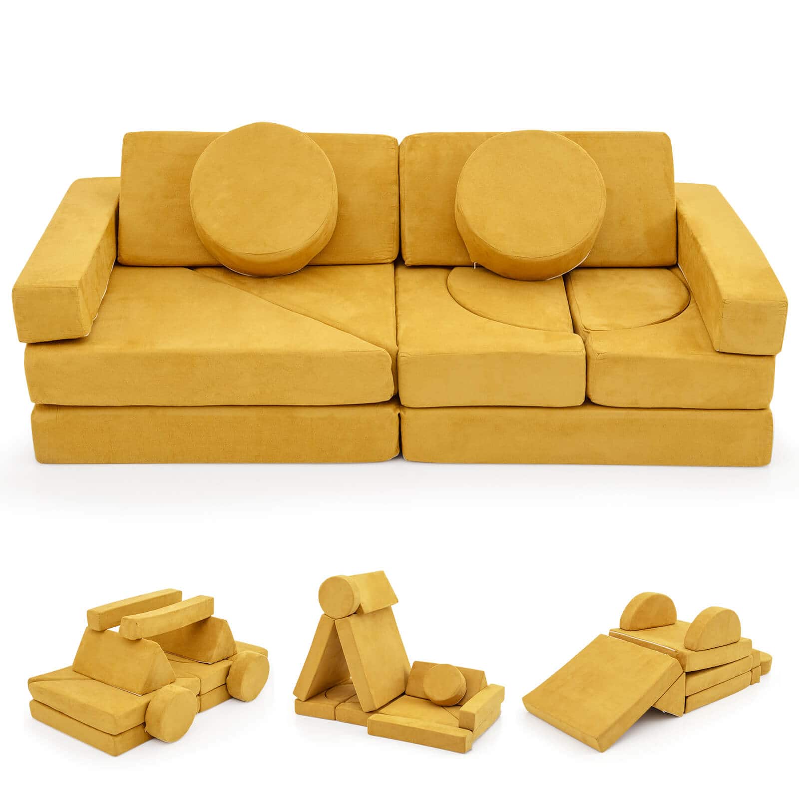 Costway - 14 PCS Modular Kids Play Couch Child Sectional Sofa Toddler Soft Playset - Yellow
