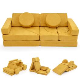 Costway - 14 PCS Modular Kids Play Couch Child Sectional Sofa Toddler Soft Playset - Yellow
