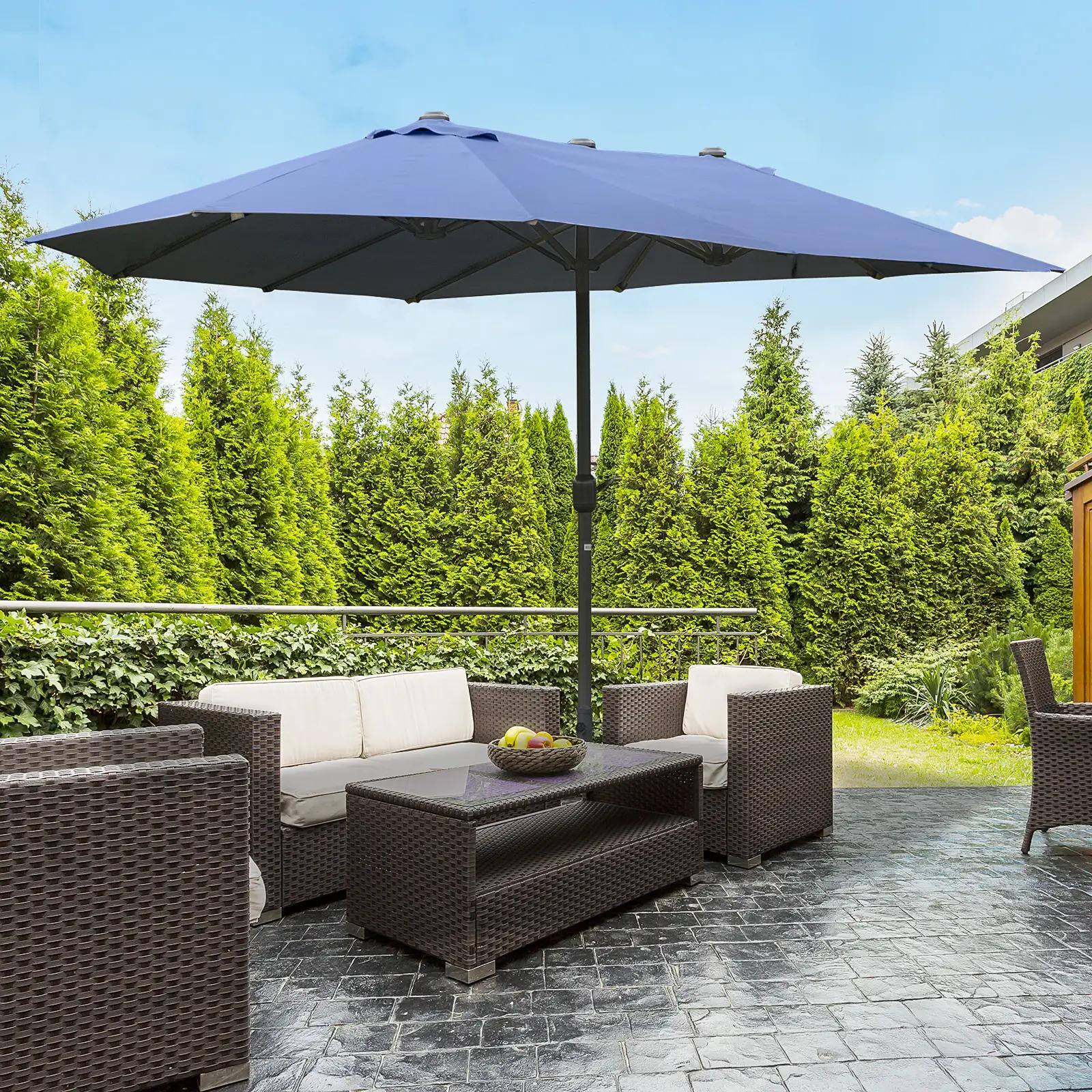 Angle. Spaco - Spaco 15Ft Double-Sided Rectangular Patio Umbrella, Crank Shade with Base - Dark Blue.