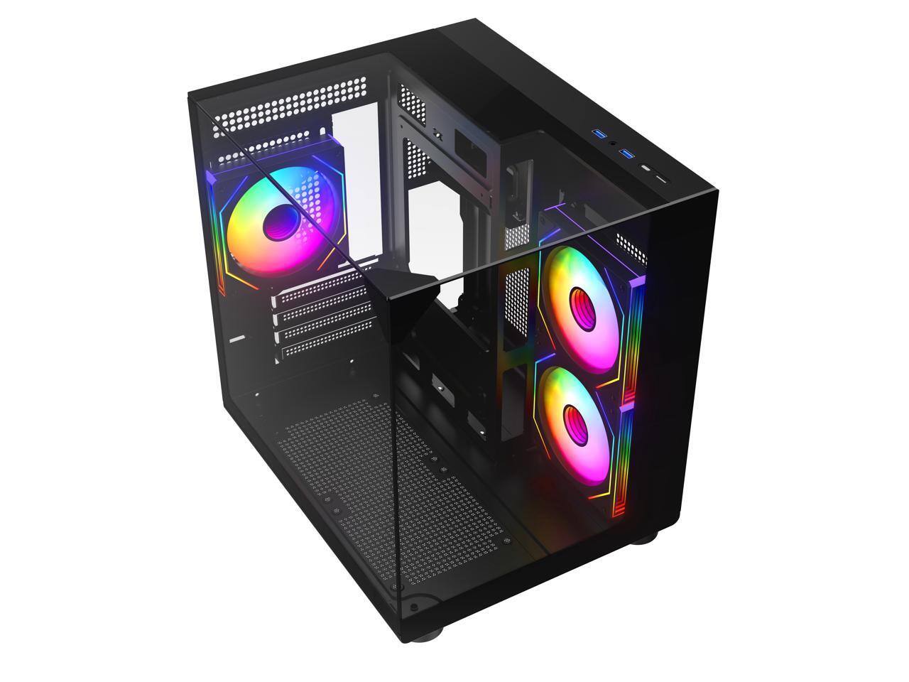 Alt View 2. DIYPC - DIYPC ARGB-DC100-BK Black Micro ATX Case w/ 3 ARGB PWM Fans - Black.