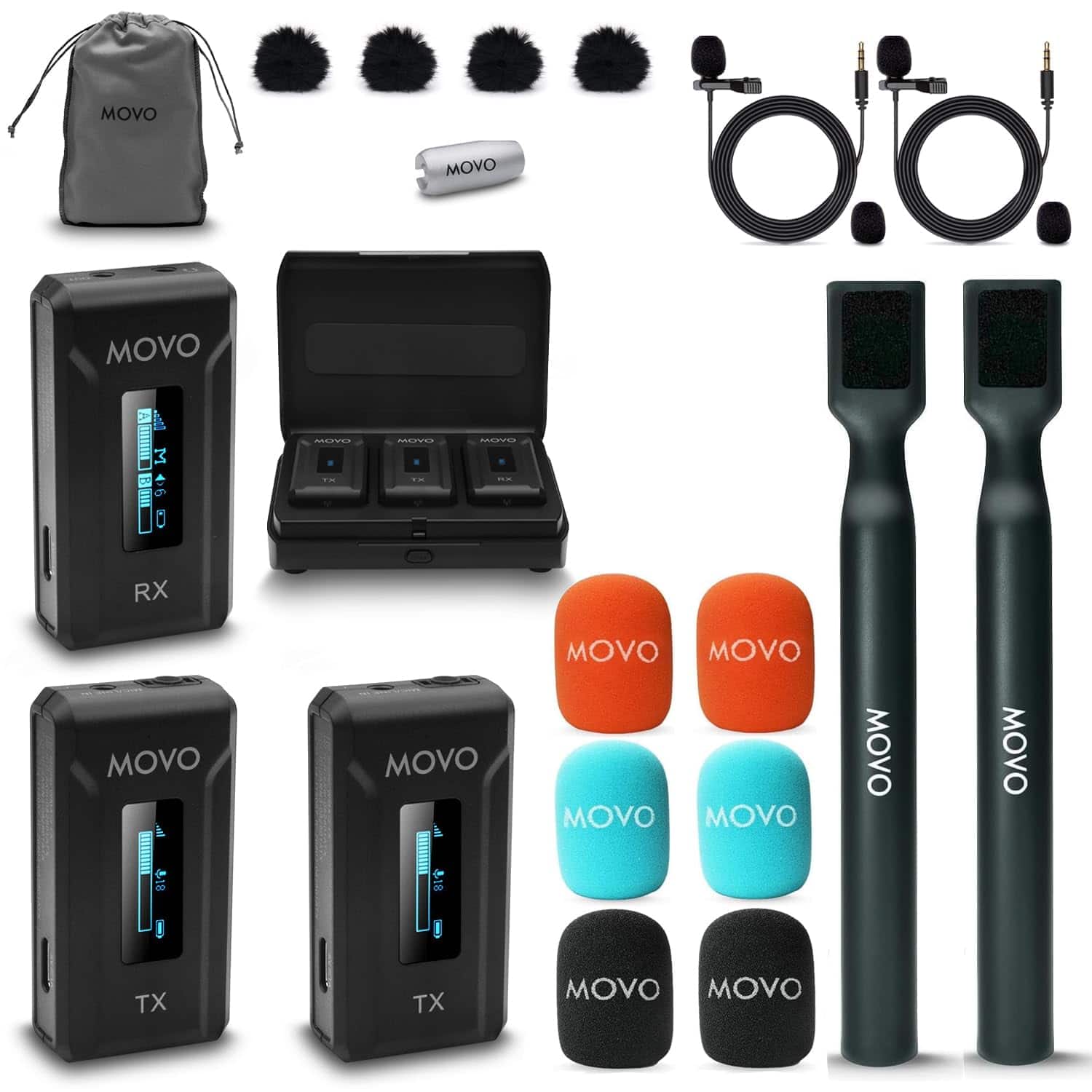 MOVO - WMX-2-DUO Dual Microphone Compact Wireless System with Handheld Extension Mounts