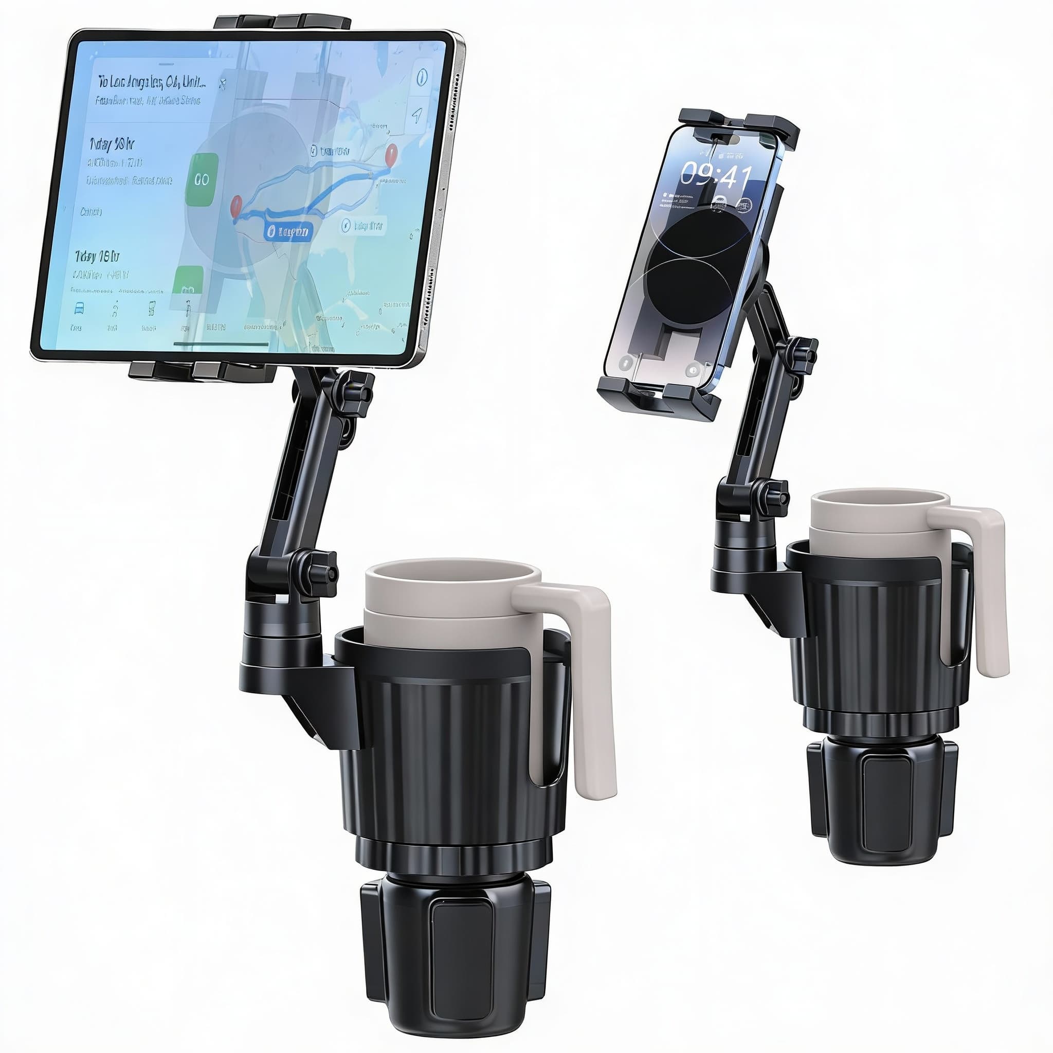 METALTON - Cup Holder Tablet Mount Ipad Car With Adjustable Arm For 3 Pro Air Mini Fire Galaxy S24 Z Fold 5 - Default