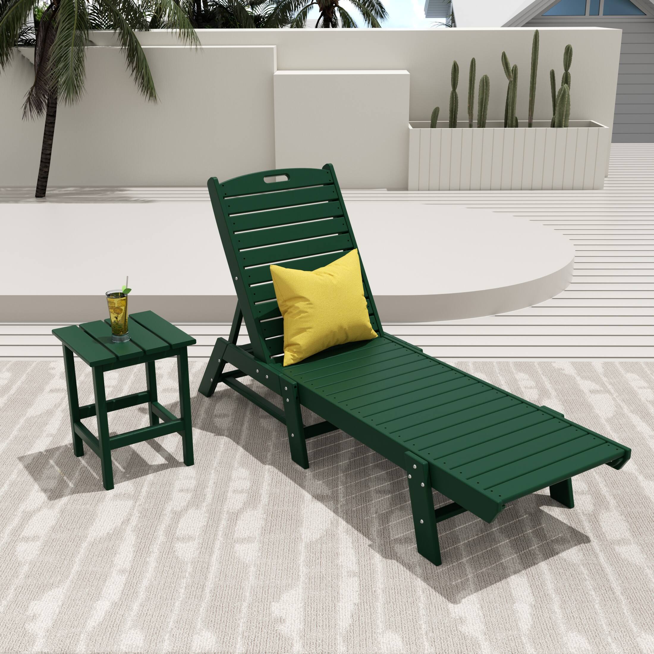 Angle. WestinTrends - WestinTrends Malibu 2-Piece Poly Outdoor Patio Chaise Lounge Chair with Side Table Set - Dark Green.
