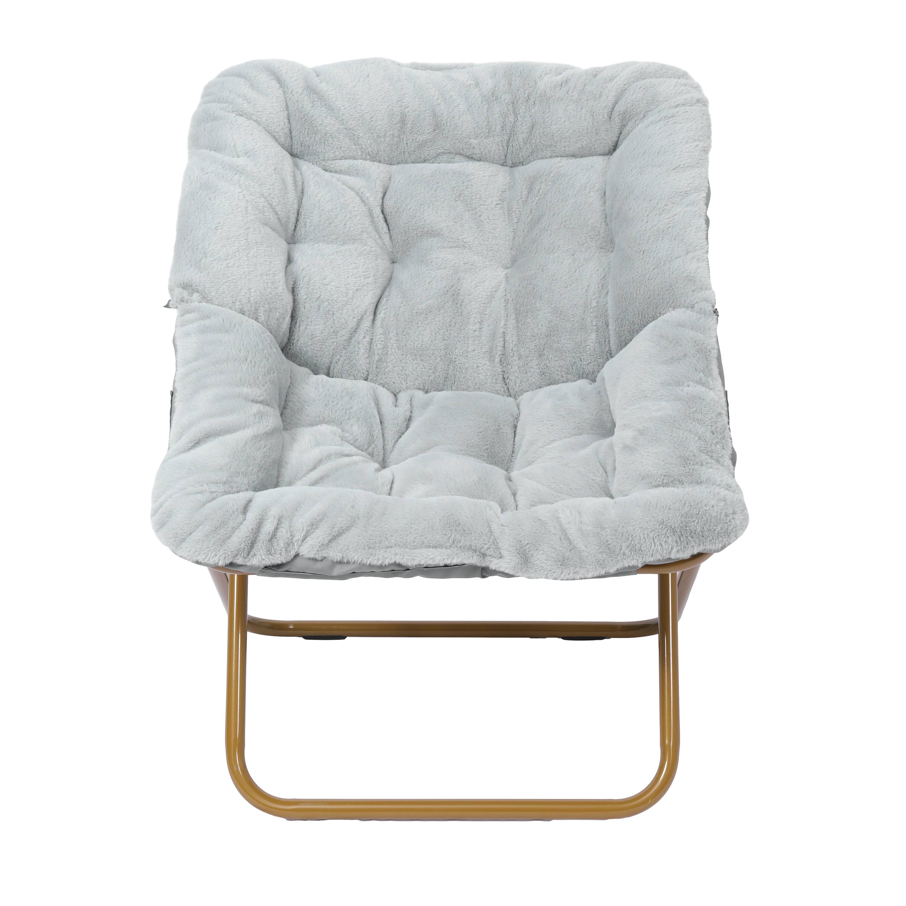 Alt View 9. Emma + Oliver - Aisling Oversized Folding Saucer Chair for Dorm, Bedroom - Gray Fabric/Soft Gold Frame.