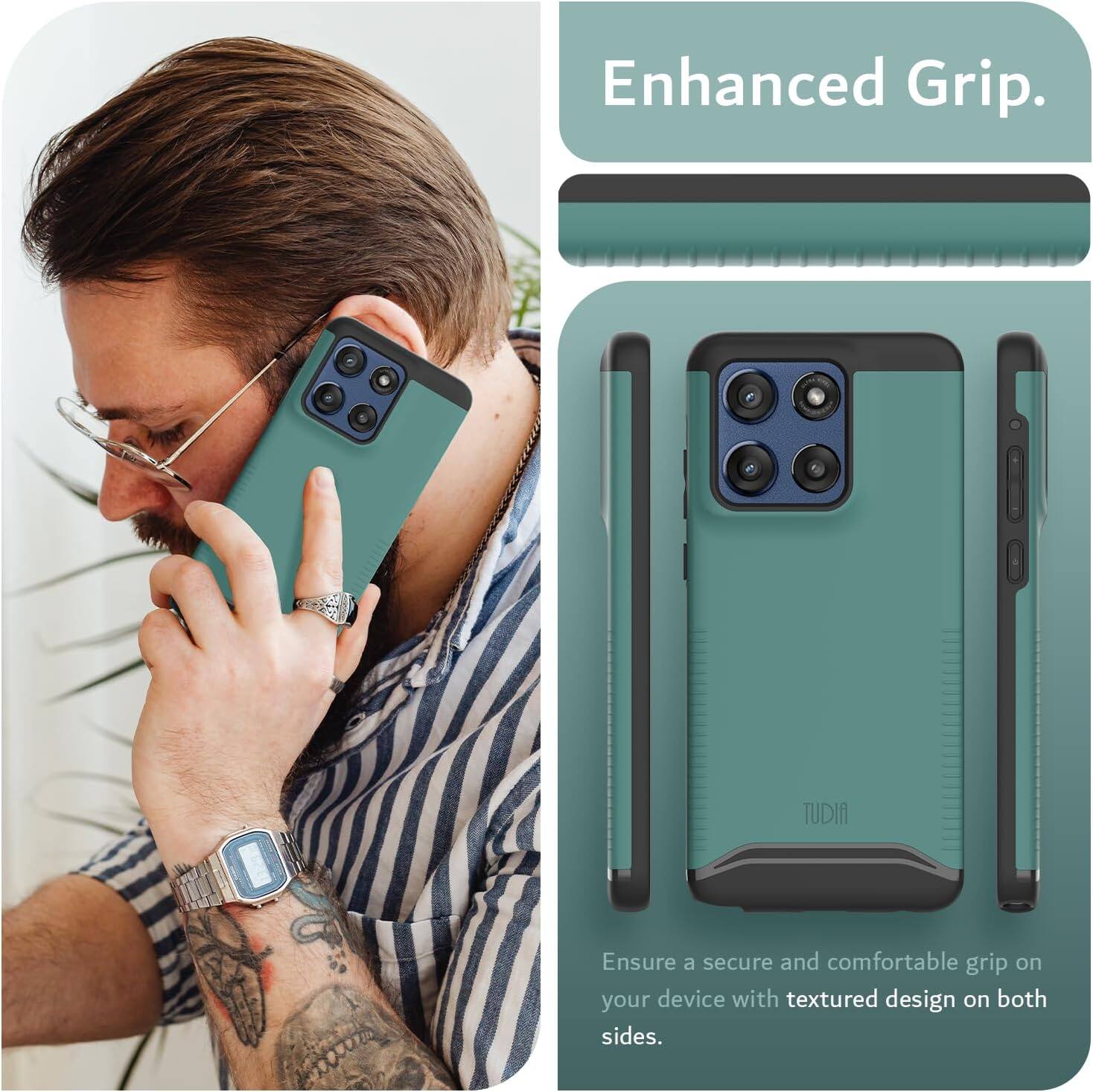 Enhanced Grip.

Ensure a secure and comfortable grip on your device with textured design on both sides.