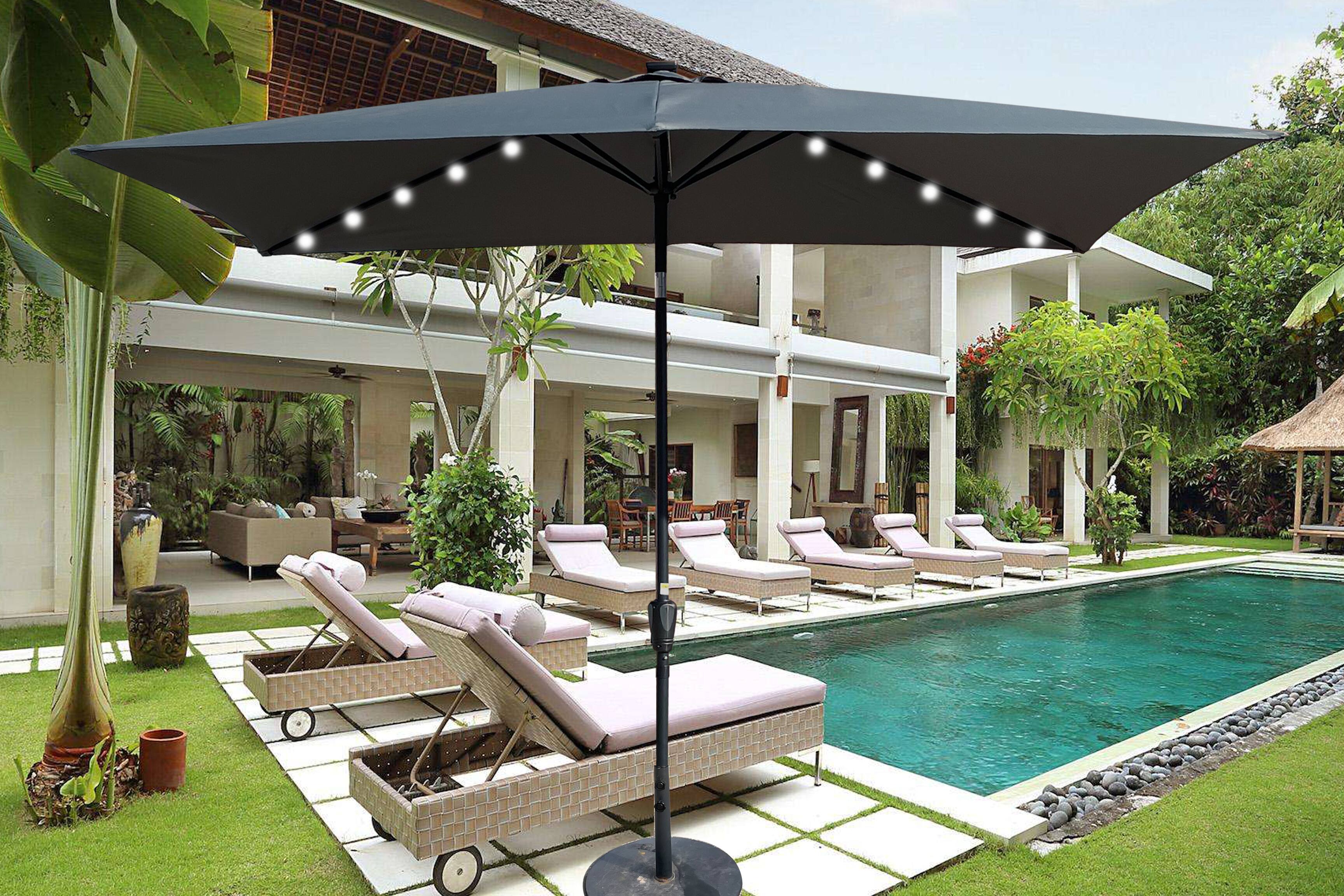 Front. Loheer - Loheer 10x6.5 Rectangular Patio Umbrella Solar Lighted Outdoor Umbrella with Crank and Tilt for Poolside.