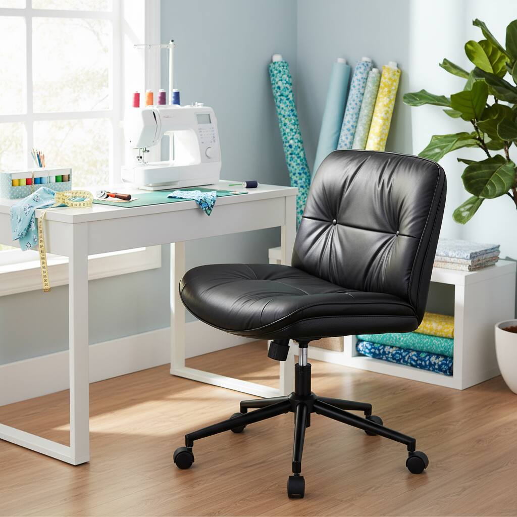 Alt View 6. AOITUN - Criss Cross Armless Office Chair PU Leather Black - Comfy Swivel Desk Chair for Home or Office - Black.