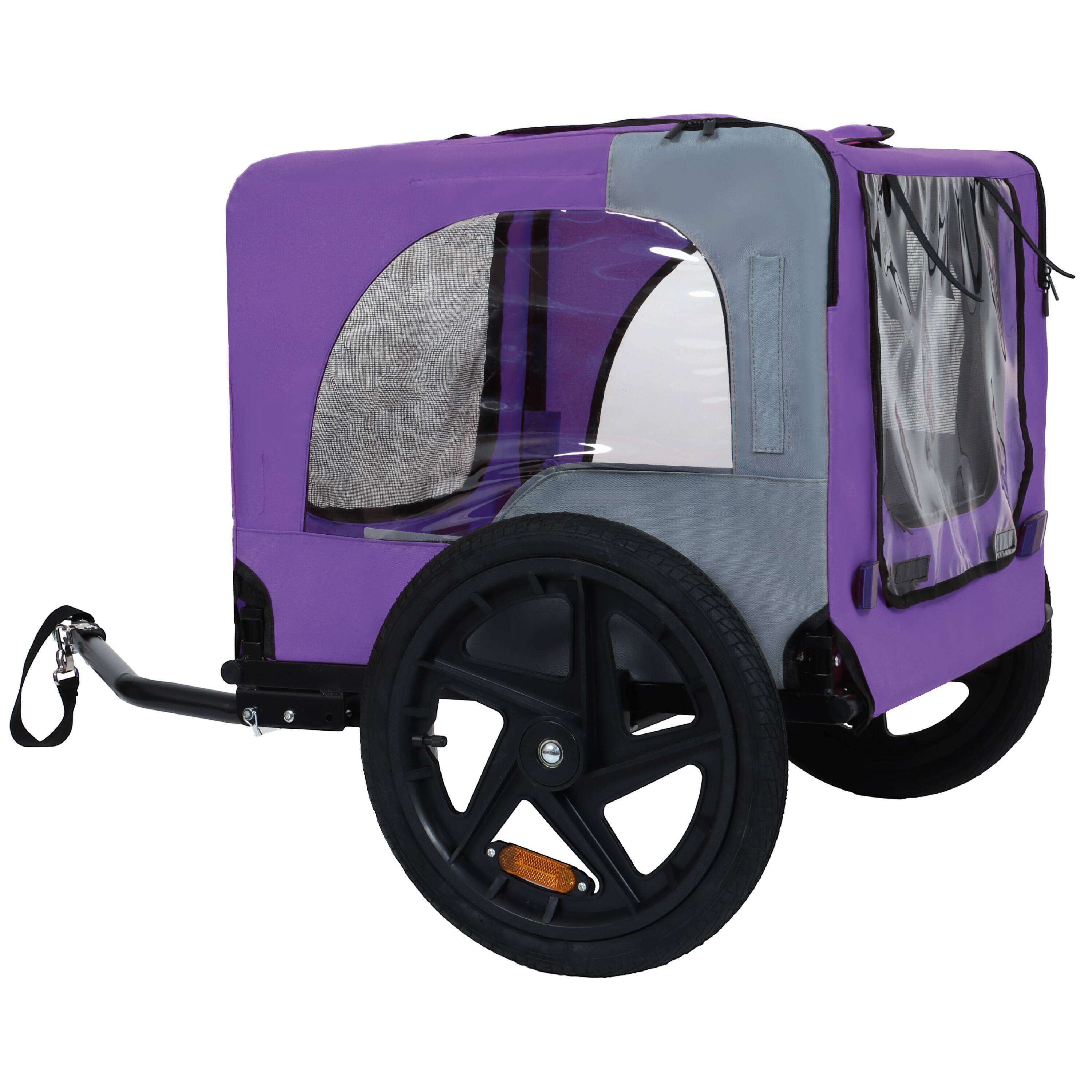 Left. TinyHomie - Outdoor Heavy Duty Collapsible Pet Bike Trailer 16inch  Wheels Universal Hitch Purple.