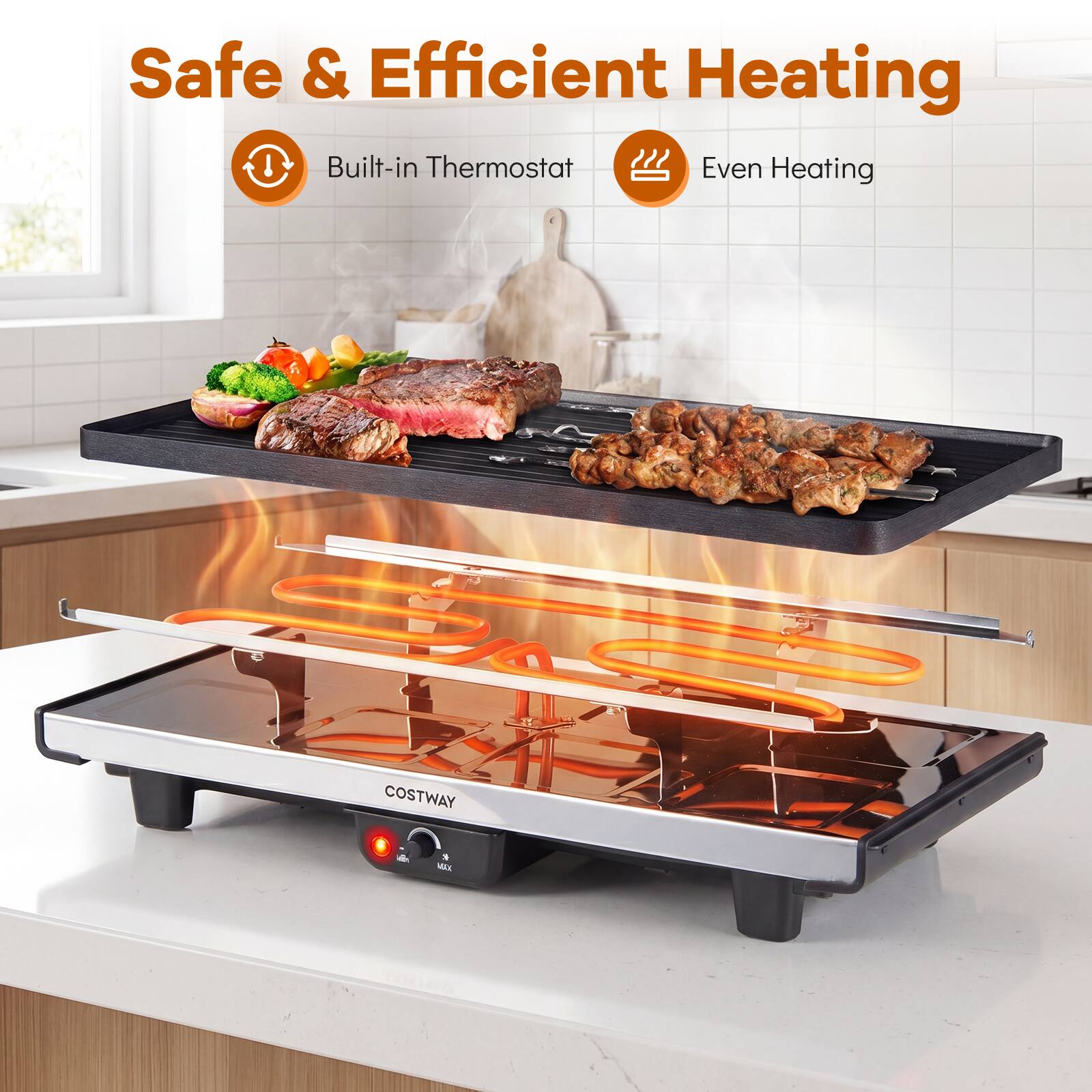 Safe & Efficient Heating  
Built-in Thermostat  
Even Heating  
COSTWAY