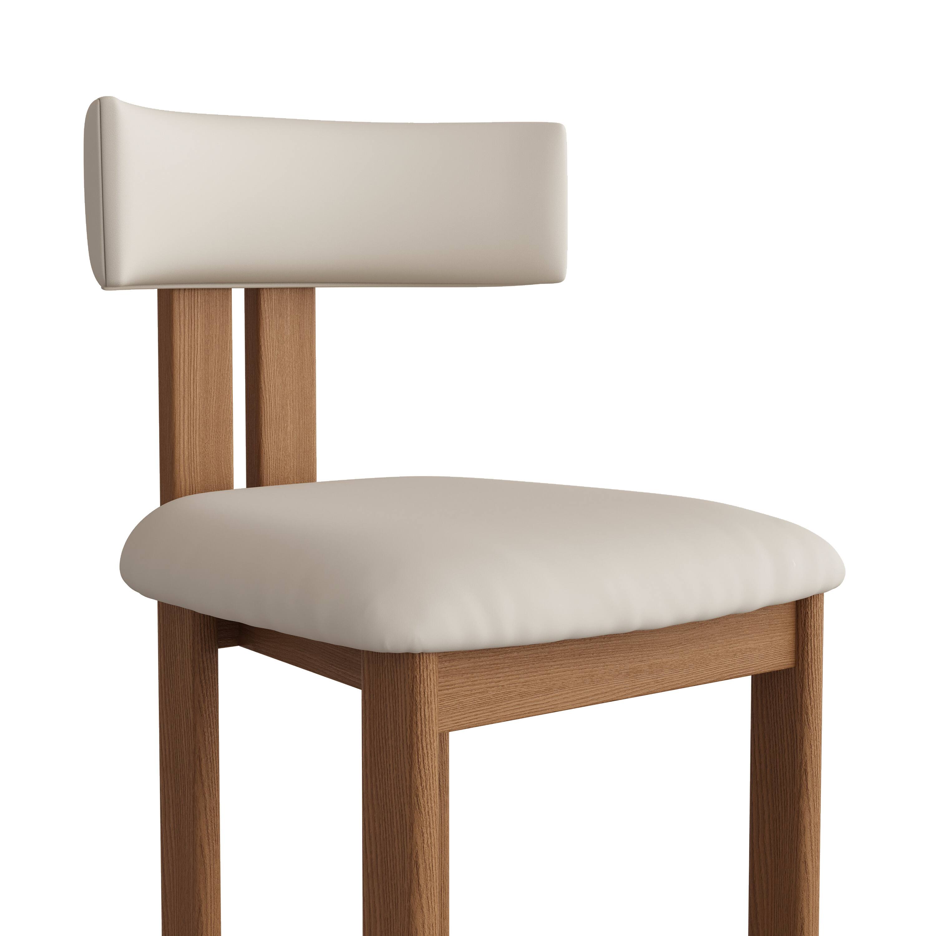 Back. POVISON - 26" Fully Assembled Mid-Century Modern Counter Height Bar Stools Set of 2, Faux Leather Beige & Light Walnut - Beige & Black PU Leather.