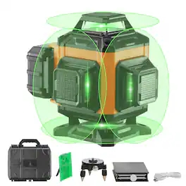 VEVOR - Laser Level, 100ft, Self Leveling Manual Green 4 x 360° Cross 16 Line Laser, IP54 Waterproof Manual Self-leveling Mode - Orange;Black