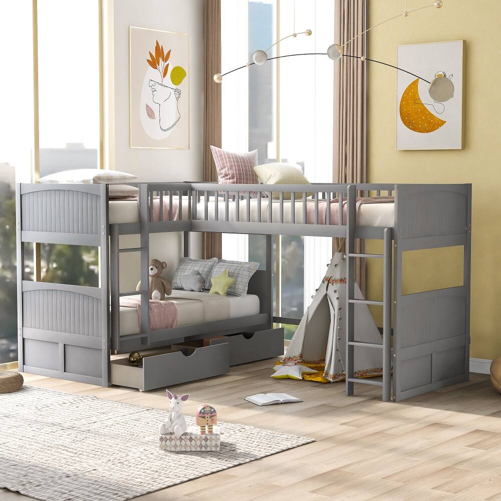 Front. Loheer - Loheer Triple Bunk Bed Twin Size with Loft Attached Gray Wood - Gray.