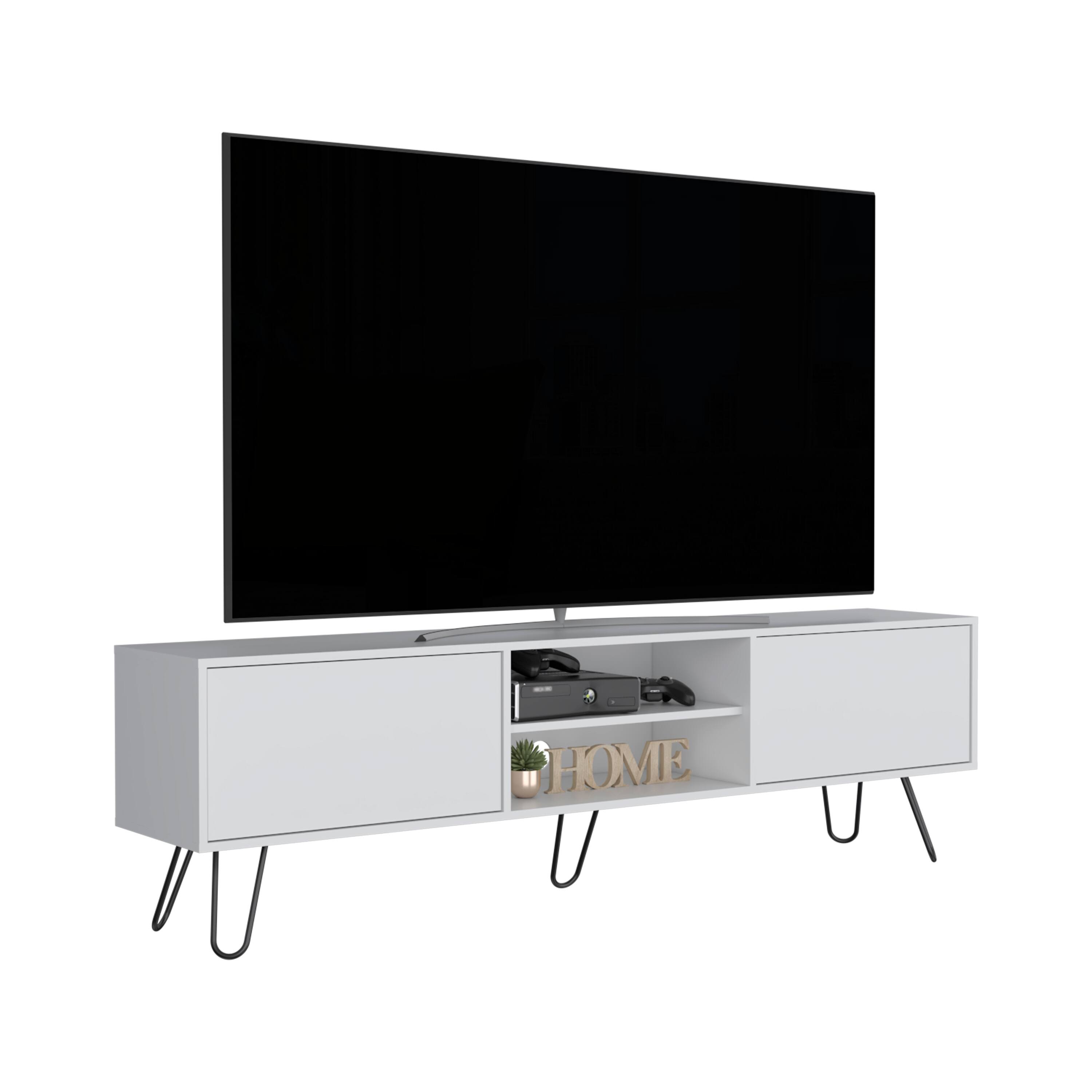 Alt View 3. Spaco - Spaco 55-Inch TV Stand with 2 Drawers, Open Shelves, Cable Management and Industrial Hairpin Legs, for Living Room - White.