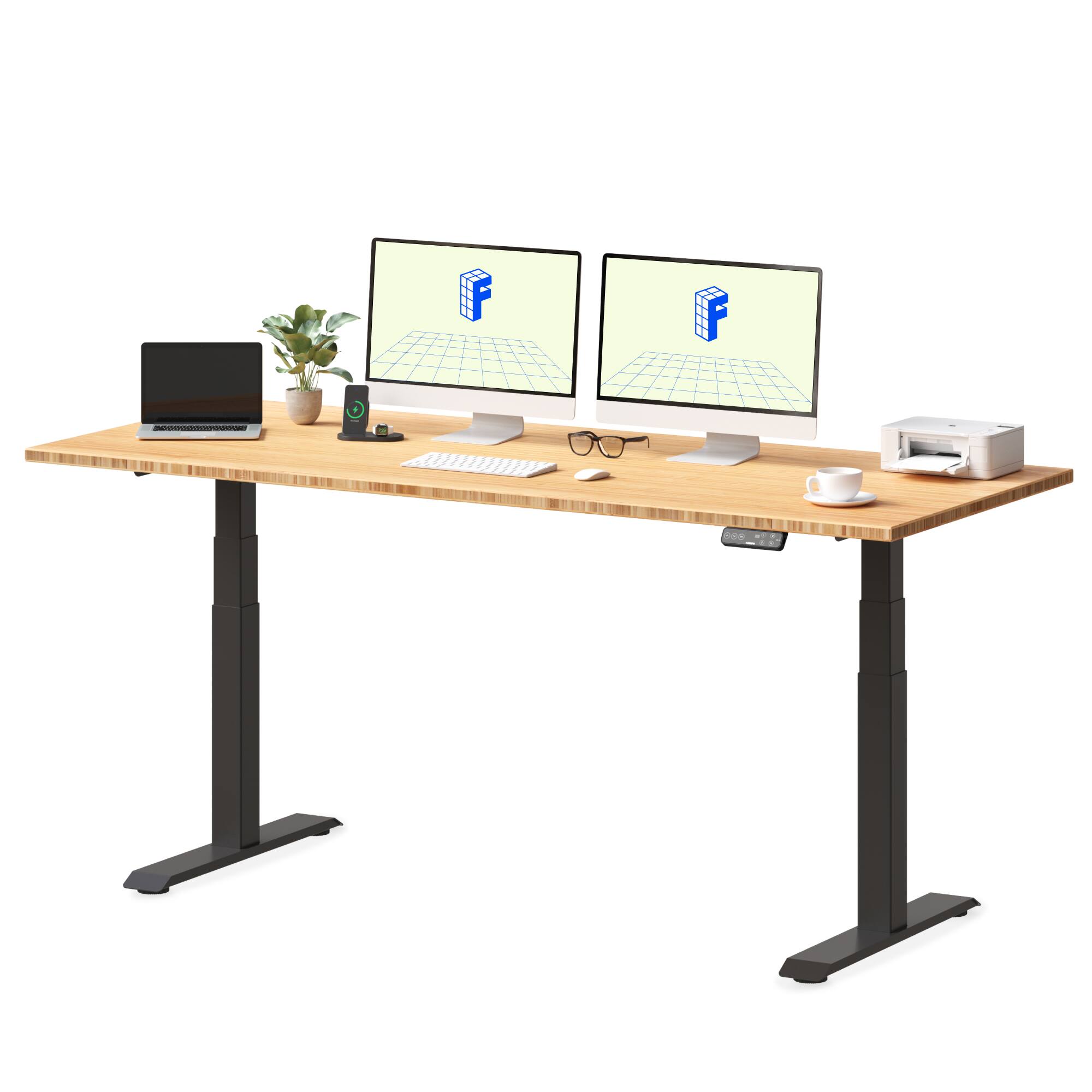 Alt View 5. FlexiSpot - FlexiSpot E7 72''W Electric Adjustable Standing Desk, Bamboo/Black - Bamboo.