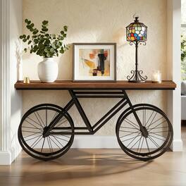 Tribesigns - Extra Long Console Table, 70.9-Inch Narrow Sofa Table Behind Couch with Bicycle Metal Base, Industrial Entryway Table fo - Brown