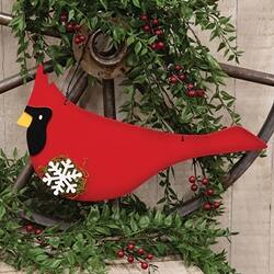 Angle. BreeBe - Wooden Mossy Snowflake Cardinal Hanger - Red.