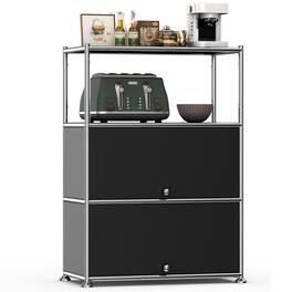 Malletson - 3-Tier Storage Cabinet Metal Shelving Unit Multi Functional Kitchen Organizer - Black