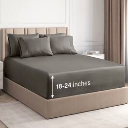 CGK Linens - 6 Piece Sheet Set - Extra Deep Pocket for 18"-24" Mattresses & Extra Pillowcases - Queen - Gray