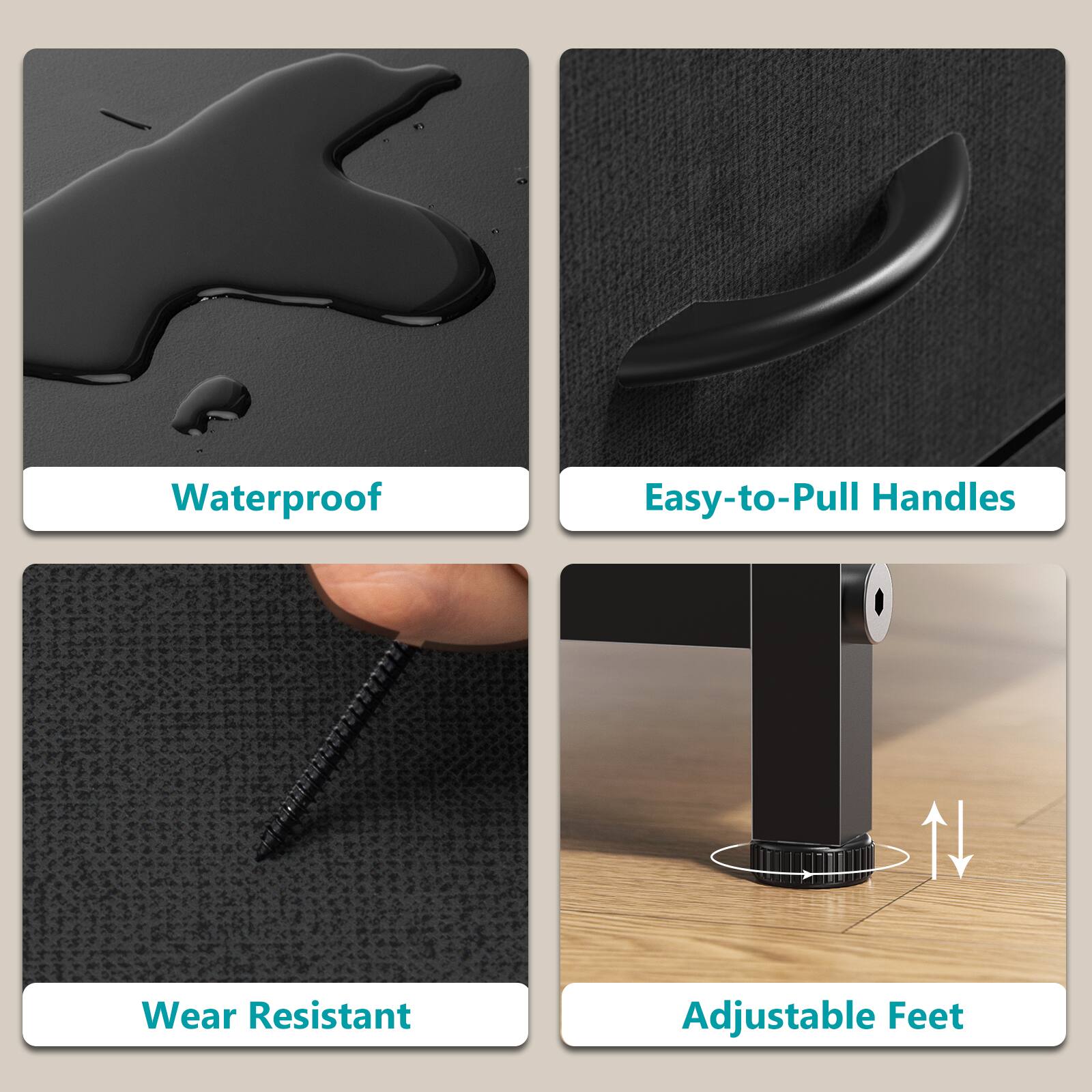 Waterproof Easy-to-Pull Handles Wear Resistant Adjustable Feet