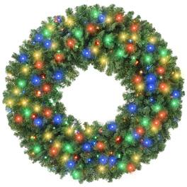 Casafield - Green Fir Artificial Holiday Christmas Wreath Holiday Décor - Green Multicolor Lights