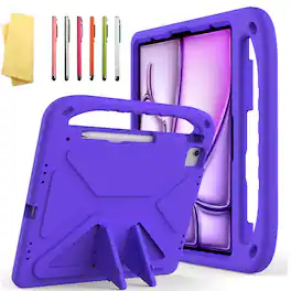 Dteck - For iPad Air 13 M4(2026)/(2025)/(2024) Rugged Case Kids Friendly EVA Handle Grip Pencil Holder Kickstand Cover - Purple
