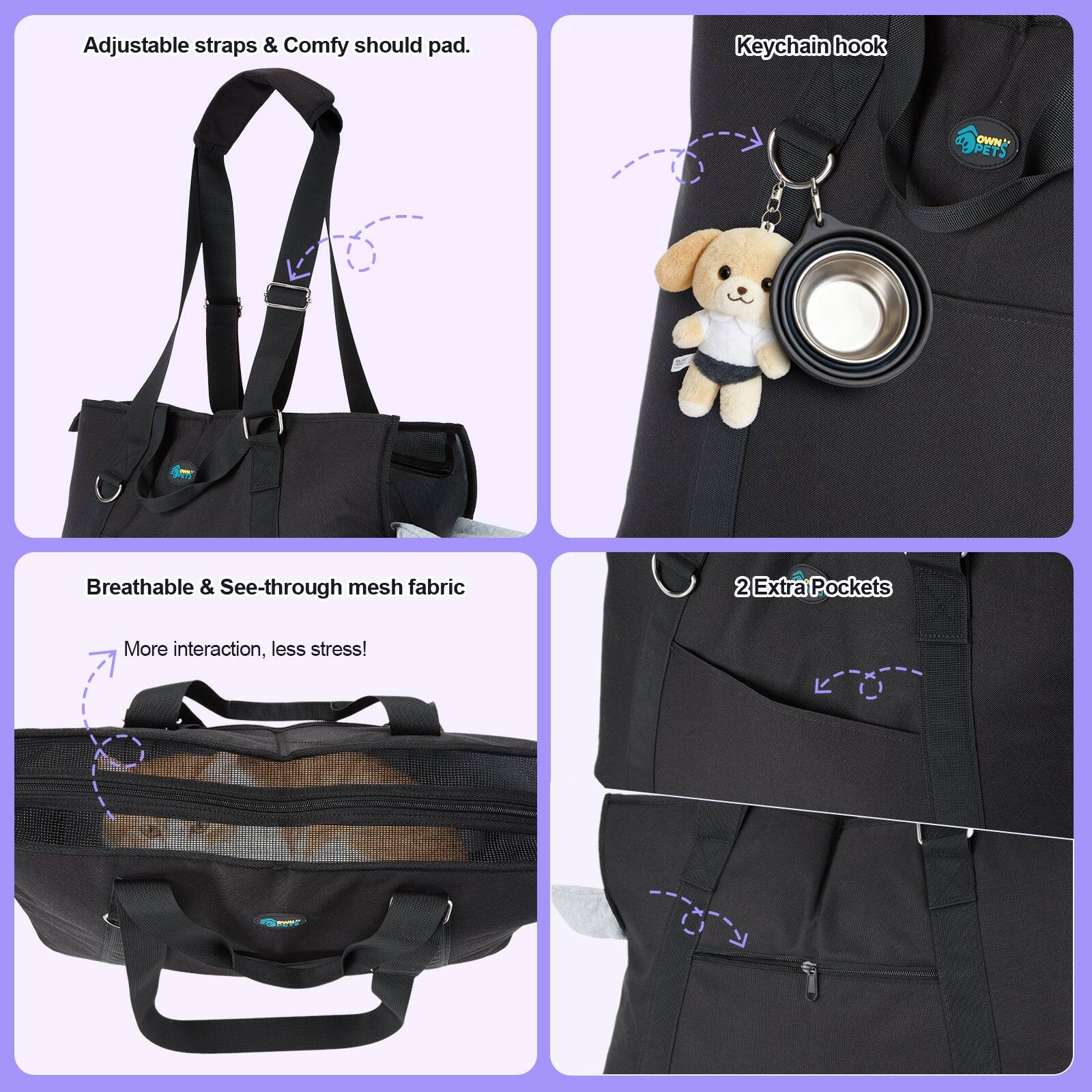 Adjustable straps & Comfy should pad.

Keychain hook

Breathable & See-through mesh fabric
More interaction, less stress!

2 Extra Pockets