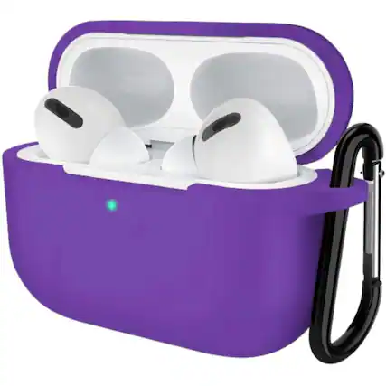 Front. Home Collection - Purple Silicone Shockproof Case for Apple AirPods Pro with Keychain – Protective Cover.