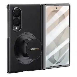 Dteck - Ring Stand Hinge Protection Case for Samsung Z Fold 8, Magnetic Privacy Screen Plating Full Body Cover - Black