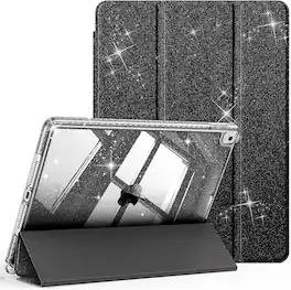 Fintie - Glittering Case for iPad 9th / 8th / 7th Generation 10.2 Inch | Sparkly Shockproof Cover with Shiny Clear Back Shell - Black