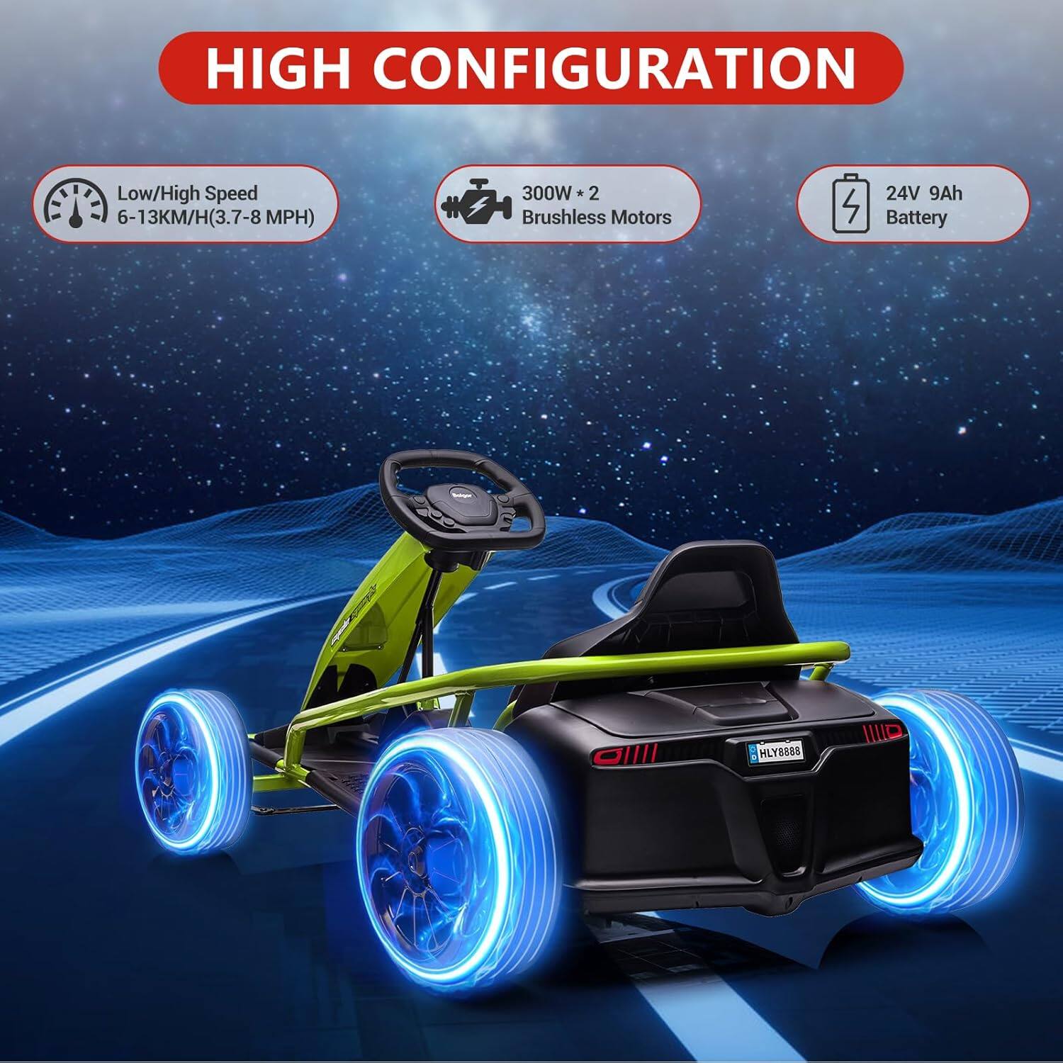 HIGH CONFIGURATION

- Low/High Speed: 6-13KM/H (3.7-8 MPH)
- 300W * 2 Brushless Motors
- 24V 9Ah Battery