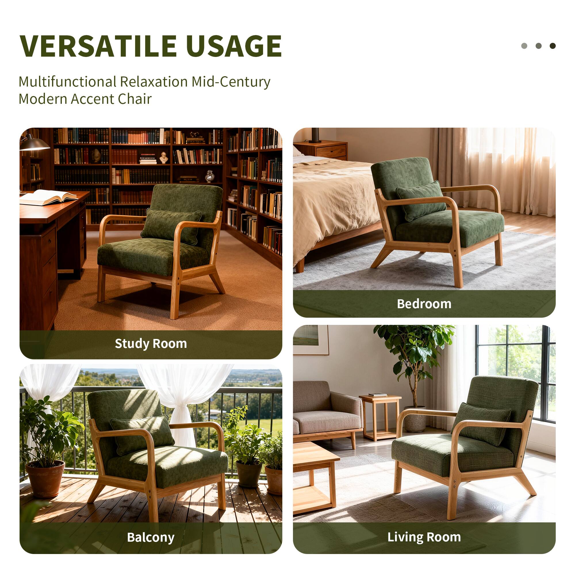 VERSATILE USAGE

Multifunctional Relaxation Mid-Century Modern Accent Chair

- Study Room
- Bedroom
- Balcony
- Living Room