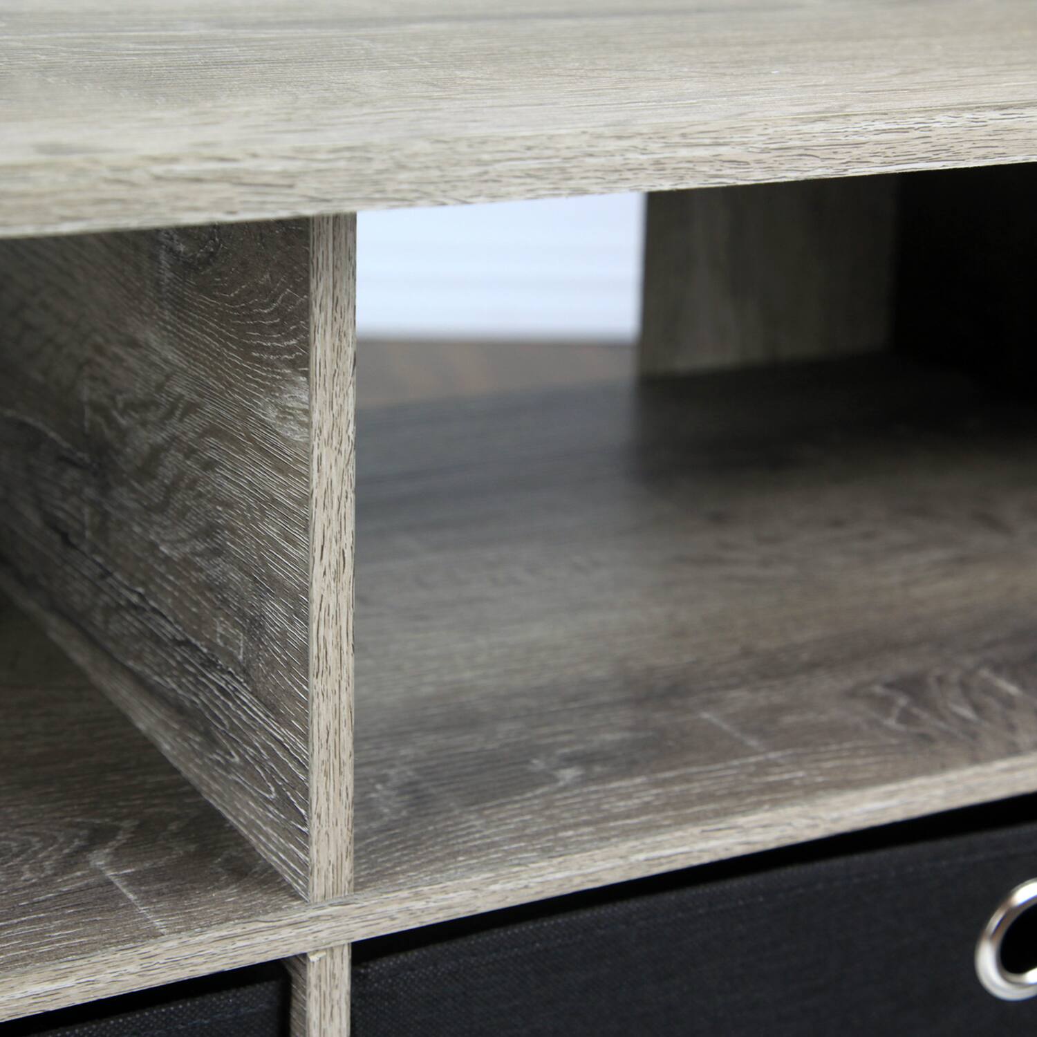 Alt View 5. Furinno - Andrey Entertainment Center with Bin Drawers - French Oak/Black.