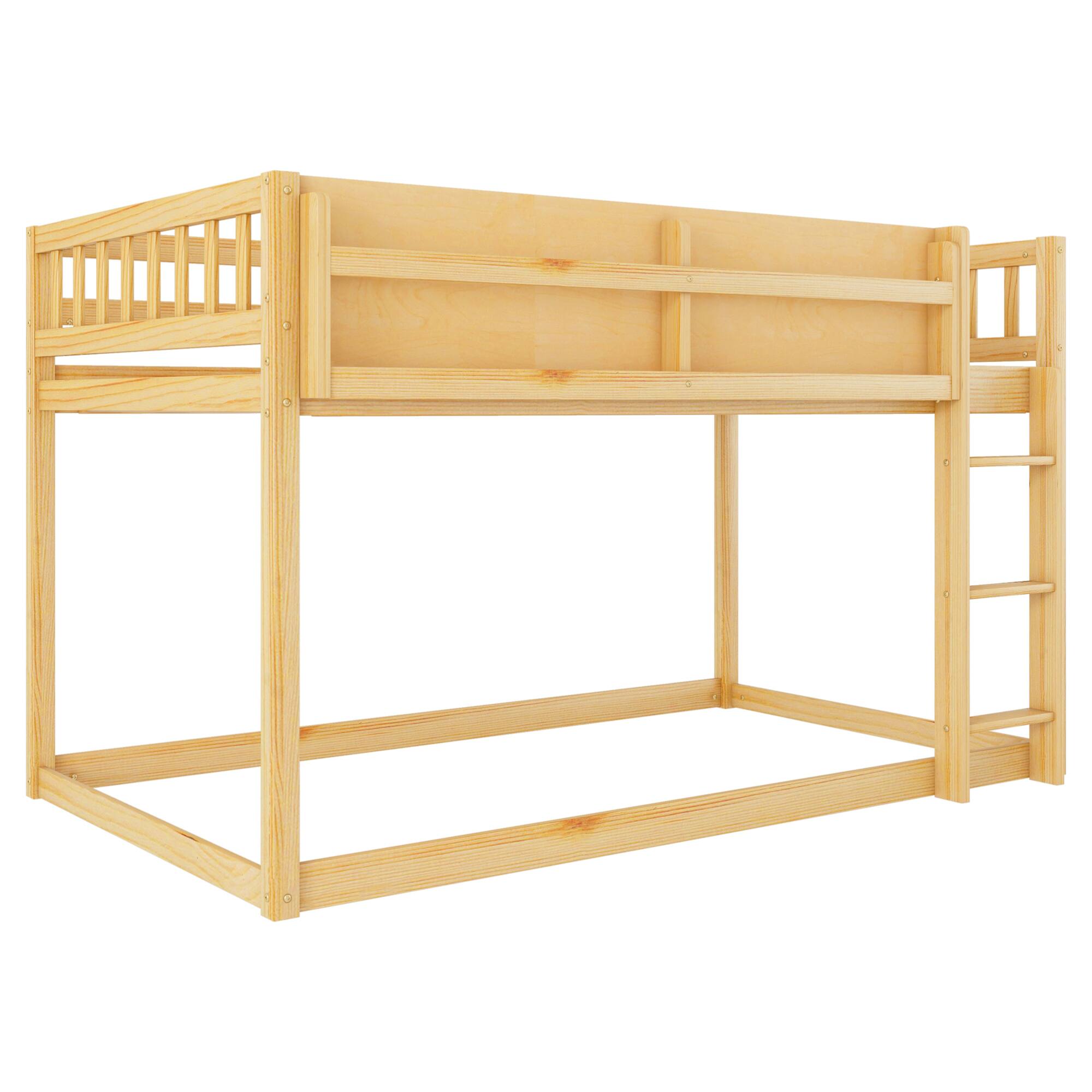 Alt View 4. GOODSILO - Low Twin Over Twin Solid Wood Bunk Bed with Ladder for Kids and Juniors - Natural.