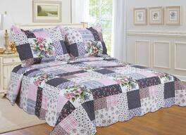 J&V TEXTILES - Patchwork Reversible Quilt Set - Purple