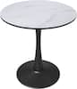 Front. LeisureMod - Bristol 24 Inches Round Dining Table with MDF/Stone Accent Café Table & Sturdy Steel Black Pedestal Base - MDF - Marbled White.