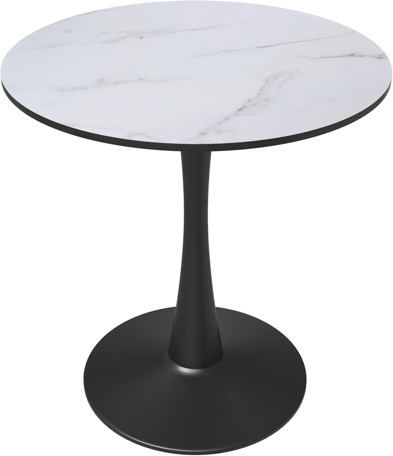 LeisureMod - Bristol 24 in. Round Dining Table – Modern MDF Top Accent Café Table & Sturdy Steel Black Pedestal Base - Marbled White