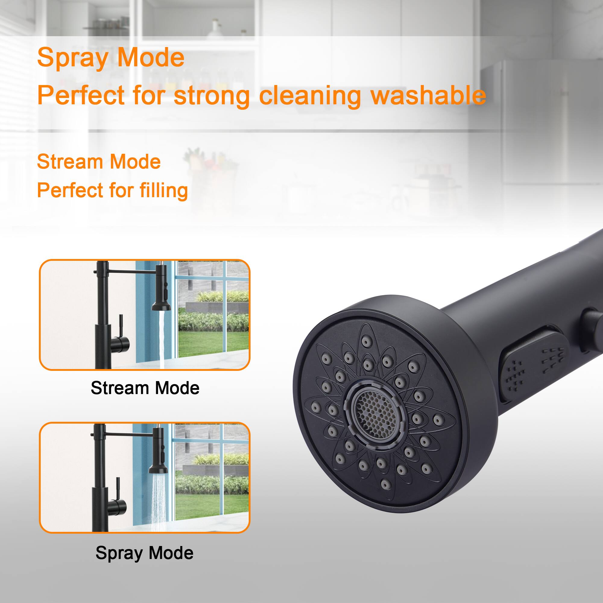 Spray Mode  
Perfect for strong cleaning washable  

Stream Mode  
Perfect for filling  

Stream Mode  

Spray Mode
