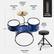 STRAIGHT CYMBAL 8"W
MOUNTED TOM 8.5"W
MOUNTED TOM 10.5"W
STICKS INCLUDED
DRUM THRONE 9"W 29"H
BASE DRUM 12.5"W