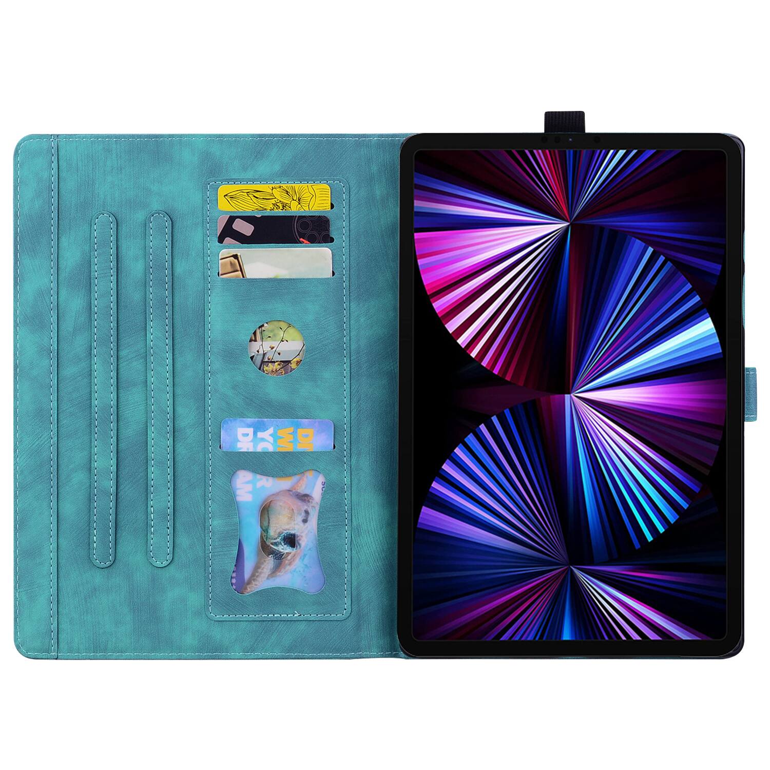 Back. Dteck - For Apple iPad Pro (M4) 11'' 2024/ iPad Pro (M5) 11" 2025 Embossed Flower Pattern Folio Case Card Slots Kickstand Cover - Green.