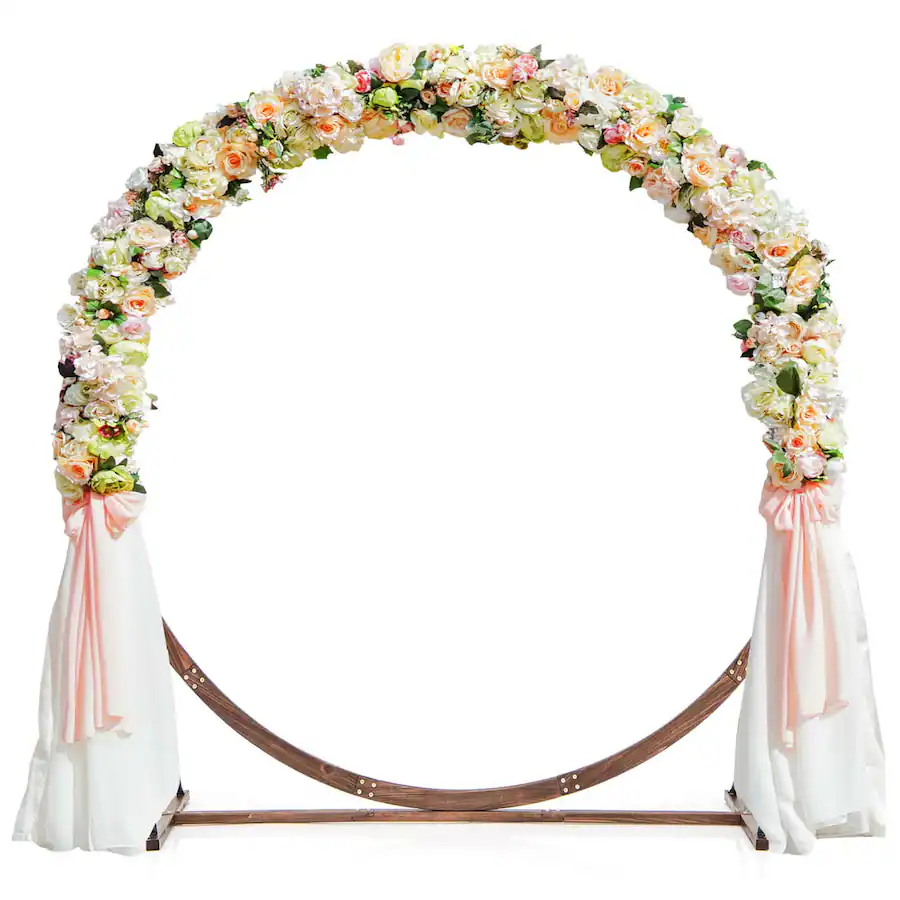 Costway 7.4 FT Round Wedding Arch Wooden Arbor Backdrop Stand with ...