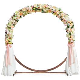 Costway - 7.4 FT Round Wedding Arch Wooden Arbor Backdrop Stand with Triangular-Shaped Base - Brown