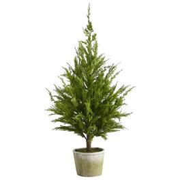 BreeBe - 3.5’ Cedar Pine “Natural Look” Tree in Decorative Planter - Green