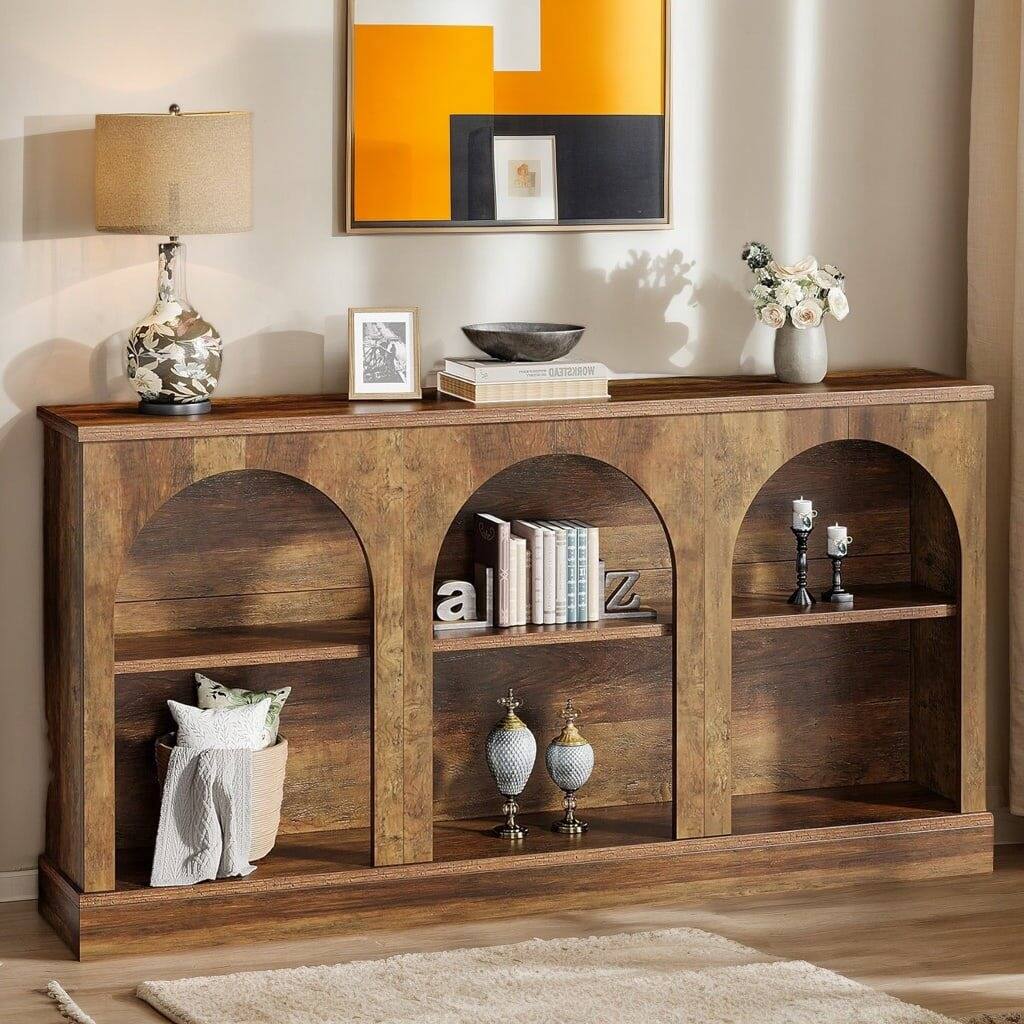 Back. Kadyn - Kadyn 3-Tier Storage Console Table, Rustic Entryway Decor, Space-Saving Home Accessory, Rustic Brown - Brown.