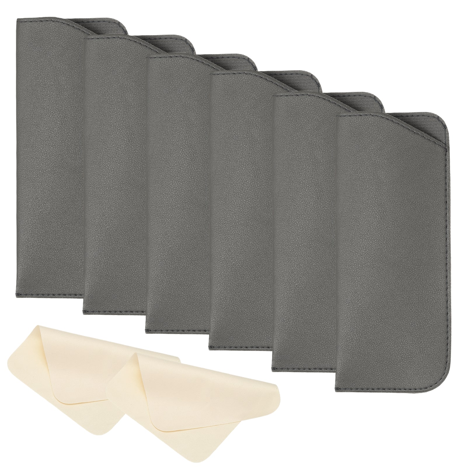 "Unique Bargains - 6pcs Leather Eyeglass Case 3x6.9"" Sleeve Pouch with 2 Cleaning Cloths for Eyewear - Dark Gray" price history on PriceWatchPro